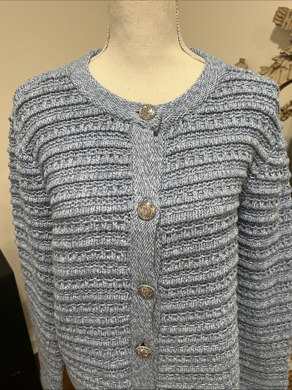 LOFT Light Blue Ribbed Button-Up Cardigan - Picture 2 of 10